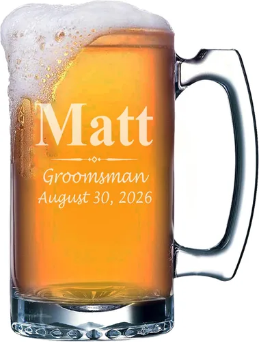 My Personal Memories Juego de 4, juego de 8 y más tazas de cerveza grabadas personalizadas de padrinos de boda de 16 onzas, regalos personalizados