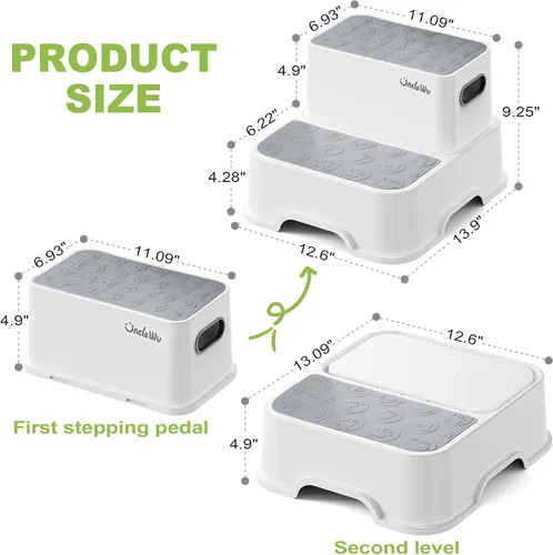 Miniatura 8 de Paquete de 2 taburetes para niños, taburete antideslizante para lavabo de baño y entrenamiento para ir al baño, resistente de 200 libras, incluye