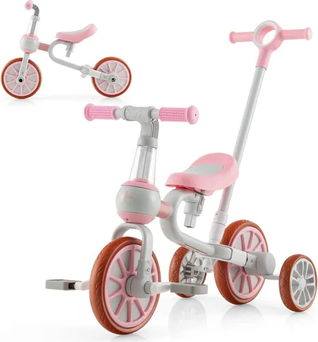 Miniatura 10 de BABY JOY Triciclo 4 en 1 para niños de 2 a 4 años, triciclo de equilibrio para niños con asiento ajustable y mango de empuje, pedales extraíbles