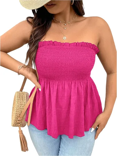 Miniatura 9 de SOLY HUX Camiseta de tubo peplum para mujer, talla grande, sin tirantes, holgada, linda, para vacaciones