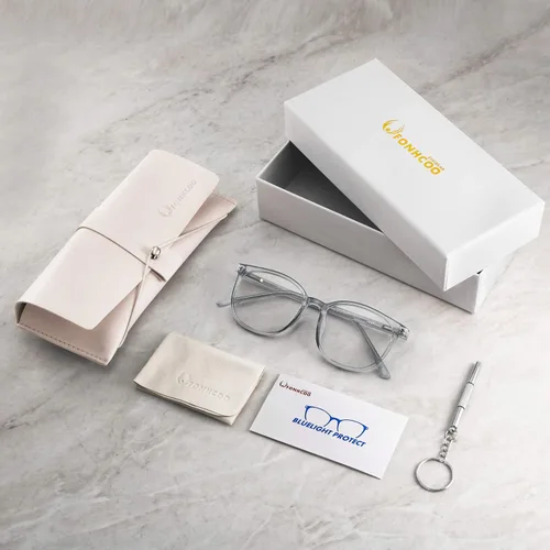 Miniatura 7 de FONHCOO - Lentes con bloqueo de luz azul de moda, redondos, TR90, transparentes, gafas anti UV para computadora para mujeres y hombres Gris