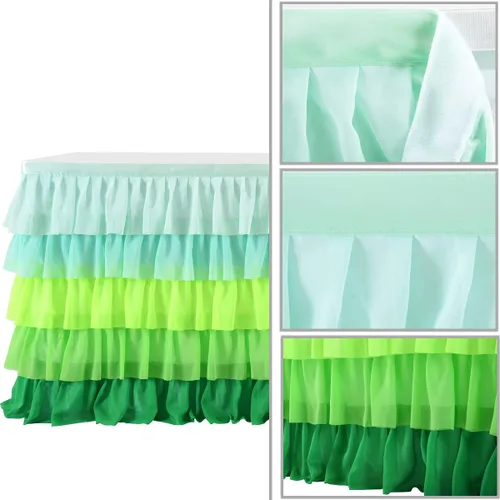 Miniatura 4 de Mantel verde hierba, falda de mesa tutú hawaiana para mesa rectangular de 6 pies, fiesta tropical hawaiana, baby shower, fiesta de cumpleaños