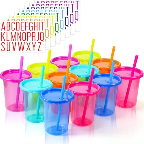 Miniatura 2 de Nuanchu 24 vasos con tapas y pajitas, vasos reutilizables con autoadhesivos, botella de agua de plástico, taza de viaje para café helado, taza