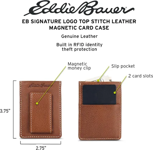 Miniatura 8 de Eddie Bauer Men's Rugged Leather Bifold Wallet Money Clip RFID Protection ID Window Genuine Leather EDC