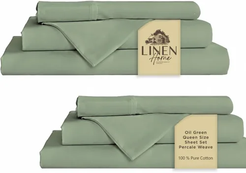 Miniatura 116 de Linen Home Juego de sábanas 100% de percal de algodón, fresco, ligero, sólido, tamaño king, 4 piezas, 1 sábana encimera, 1 sábana ajustable, 07