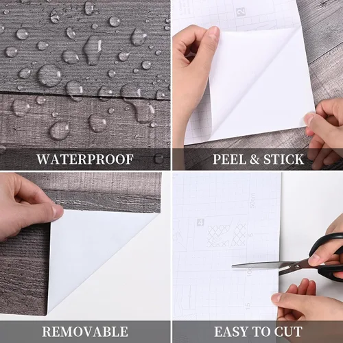 Miniatura 5 de WENMER Papel tapiz de veta de madera rústica marrón gris, 17.71 x 394 pies, despegar y pegar, autoadhesivo, impermeable, fácil de instalar