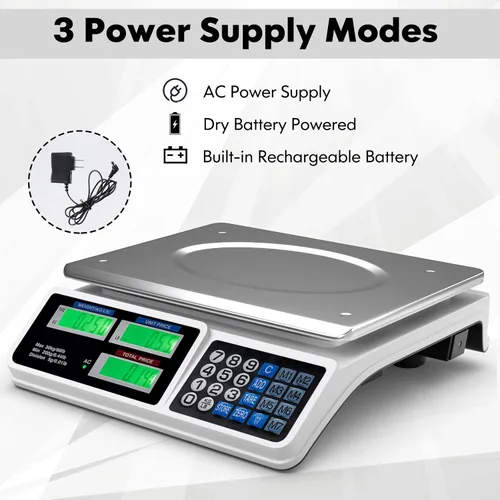 Miniatura 7 de Goplus Báscula de computación de precio de 66 libras, báscula digital comercial de alimentos con plataforma grande de acero inoxidable, función