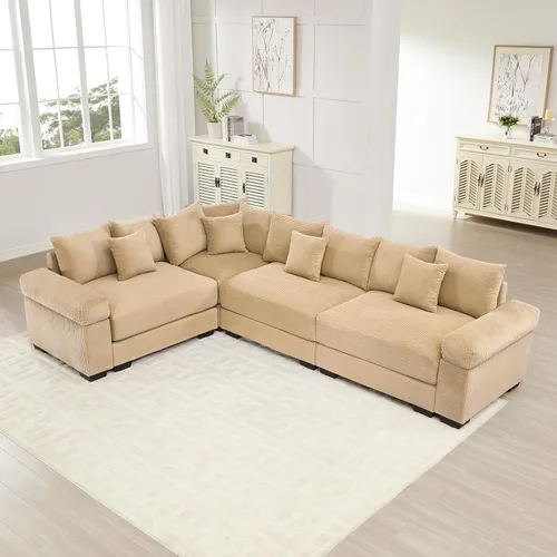 Miniatura 31 de Sofá modular de gran tamaño de 117.3 pulgadas, sofás modulares grandes de pana para sala de estar, sofás de 3 plazas, moderno juego de sofá de Blanco