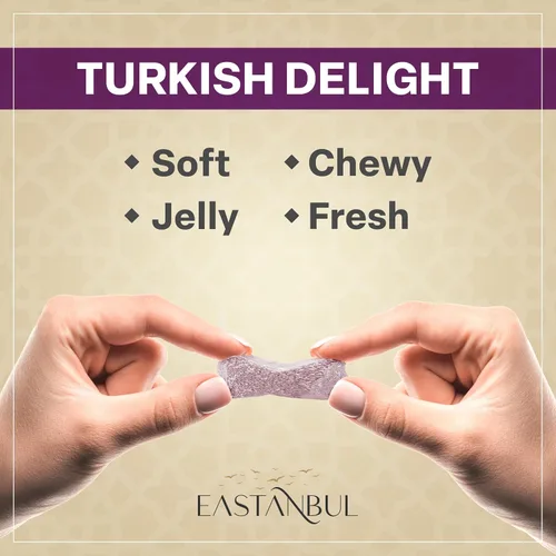 Miniatura 5 de Eastanbul Delicia Turca, 10.5 oz, Delicias Turcas Surtidas Sabor Fresa, Mora, Frambuesa y Arándano, Dulce Internacional, Lokum, Natural, Sin Gluten