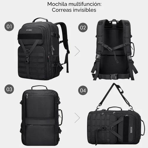 Miniatura 8 de WITZMAN Mochila de viaje de mano para hombre, grande, convertible de 45 litros, ajuste de 17 pulgadas, mochila 3 en 1, para aerolínea aprobada Negro