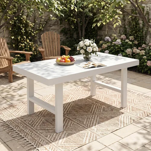 Miniatura 10 de Mesa de café al aire libre de aluminio Wisteria Lane, mesa lateral de patio de metal resistente al agua con parte superior con listones, mesas