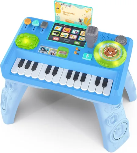 Mesa de actividades de DJ para bebés de 1 a 3 años, piano musical para bebés de 1 año con música y luz, juguete educativo para niños de 6-9-12-18