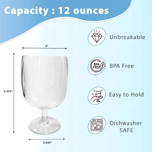 Miniatura 2 de Lily's Home Juego de 8 copas de vino de plástico irrompibles, vasos apilables irrompibles de 12 onzas, copas reutilizables sin BPA