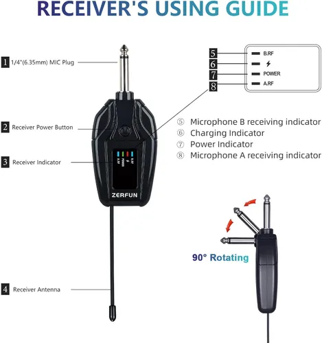 Miniatura 6 de Micrófonos inalámbricos duales recargables, sistema de micrófono inalámbrico de metal UHF micrófono inalámbrico profesional con control de eco