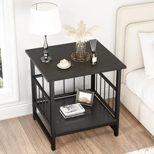 Miniatura 4 de EazeHome Mesa auxiliar cuadrada de 18 pulgadas, moderna mesita de noche, mesita de noche con estante de almacenamiento abierto para sala de estar