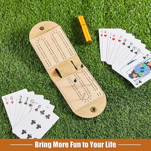 Miniatura 5 de Liliful Paquete de 2 juegos de mesa de viaje portátil de piel sintética con almacenamiento de tarjetas, 4 clavijas de metal, 1 ranura, plegables