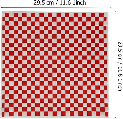 Miniatura 3 de 100 hojas de papel encerado en seco a cuadros rojos y blancos, forros de papel resistentes a la grasa, revestimientos para cestas