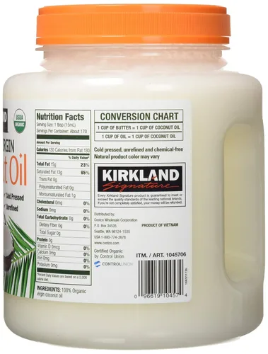 Miniatura 2 de Kirkland Aceite de coco virgen orgánico sin refinar prensado en frío, 1 unidad (paquete de 4)