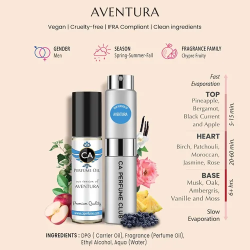 Miniatura 2 de CA Perfume Duo Impression of Aventura For Men Colonia Eau de Parfum + Fragancia Aceite Corporal Botella Roll-On Tamaño Viaje 0.27 Fl Oz + 0.33 Fl Oz