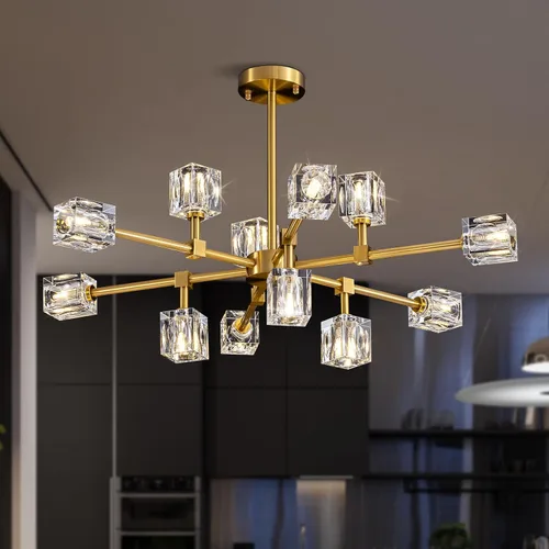 Miniatura 16 de Candelabro de Cristal Negro, Lámparas de Araña Sputnik con 12 Luces, Lámpara de Techo Moderna Ajustable en Altura Semiempotrada para Comedor, Isla
