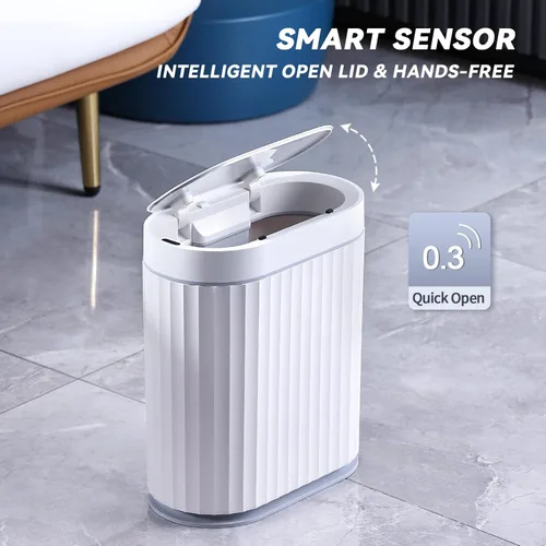 Miniatura 4 de ELPHECO Cubo de basura para baño con sensor de movimiento, cubo de basura automático, cubo de basura inteligente de plástico delgado con tapa