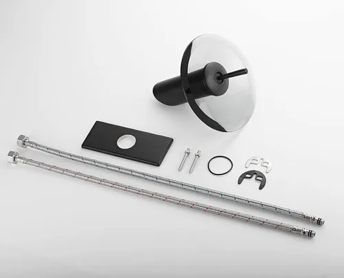 Miniatura 6 de Grifo de baño con boquilla de vidrio negro, cascada de una sola manija, un agujero, grifo para lavabo de lavabo, mezclador con placa de cubierta