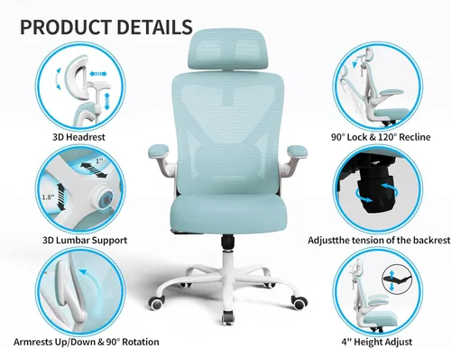 Miniatura 6 de Silla de oficina ergonómica con soporte para el respaldo, silla ergonómica para computadora, sillas de escritorio de oficina en casa, asiento ancho