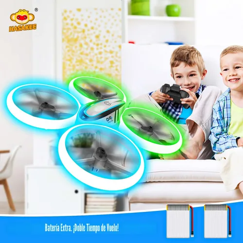 Miniatura 4 de Q9s Drones para niños, dron RC con retención de altitud y modo sin cabeza, cuadricóptero con luz azul y verde, hélice de protección completa, 2