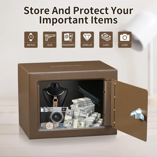 Miniatura 2 de ELLAIG Caja de seguridad pequeña 0.23 pies cúbicos Caja de seguridad para dinero en efectivo Mini Caja de seguridad con cerradura 9.05 x 6.7 x 6.7