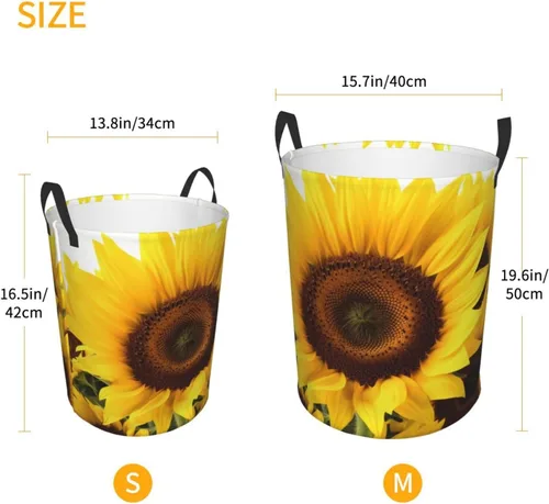 Miniatura 5 de Cesta circular con estampado de girasol, impermeable, organizador de almacenamiento, cesta de lavandería con asas para ropa, juguetes, tamaño mediano