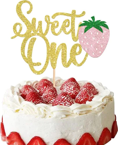 Miniatura 12 de Paquete de 24 adornos para cupcakes Sweet One con purpurina para primer cumpleaños, fresa, cupcakes, para frutas, baby shower, primer cumpleaños