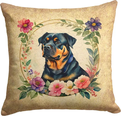 Miniatura 284 de Caroline's Treasures DAC2072PW1414 Affenpinscher and Flowers - Almohada decorativa de tela, lavable a máquina, para interiores y exteriores