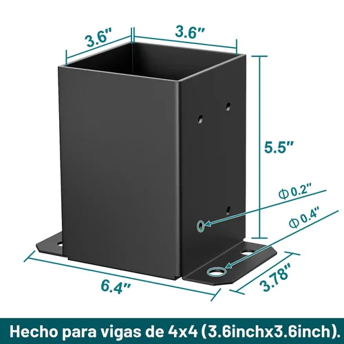 Miniatura 2 de SPACEEUP Base de Poste 4x4 2 Piezas, Tamaño Interior 3.6"x3.6" Base de Poste para Terraza, Anclaje de Poste Resistente con Recubrimiento en Polvo