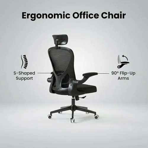 Miniatura 45 de Silla de oficina ergonómica con soporte lumbar, silla de escritorio de malla de respaldo alto con brazos abatibles, silla de trabajo ajustable