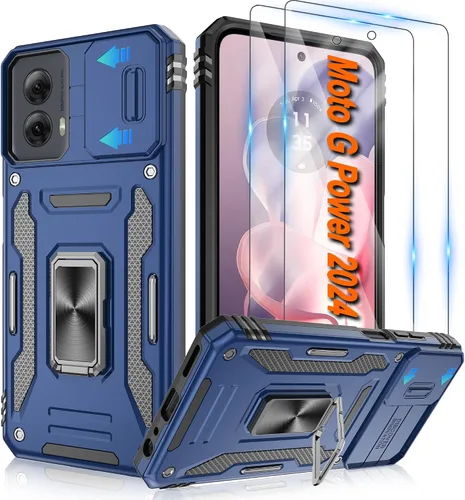 Miniatura 105 de Atump Funda para Motorola Moto G Play 2024 (4G) con [paquete de 2] protector de pantalla HD y cubierta para cámara deslizante, soporte de anillo