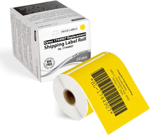 HOUSELABELS DYMO 1744907 - Etiquetas de envío compatibles con DYMO LW 4XL, color amarillo (4 x 6 pulgadas), adhesivo permanente fuerte, compatibles