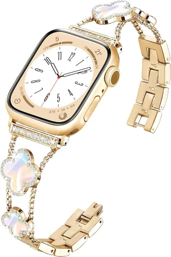 Miniatura 9 de wipalor Correa de trébol de cuatro hojas para Apple Watch para mujer de 42mm 41mm 40mm 38mm, correas delgadas iWatch para mujer, correas metálicas
