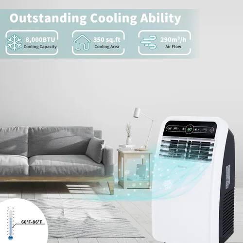 Miniatura 2 de Shinco 8,000 BTU aire acondicionado portátil con función de deshumidificador incorporada, modo ventilador, unidad de CA silenciosa que enfría
