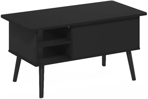 Furinno Jensen - Mesa auxiliar de madera con parte superior elevadora de patas con compartimento oculto y estante lateral abierto para sala de