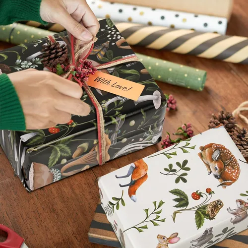 Miniatura 6 de AnyDesign Papel de regalo, papel de regalo de hongos de animales negros y blancos, plegado a granel, papel de arte plano con estampado de jirafa
