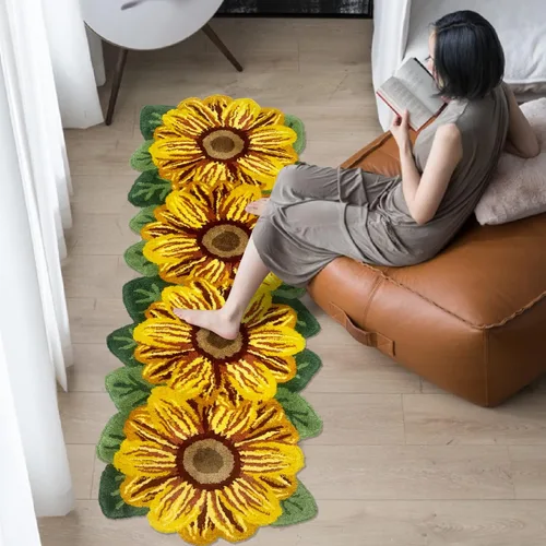 Miniatura 3 de USTIDE Alfombra de girasol esponjosa, alfombra suave y lanuda de flores, hecha a mano, alfombras modernas, lavables, para sala de estar, lavandería