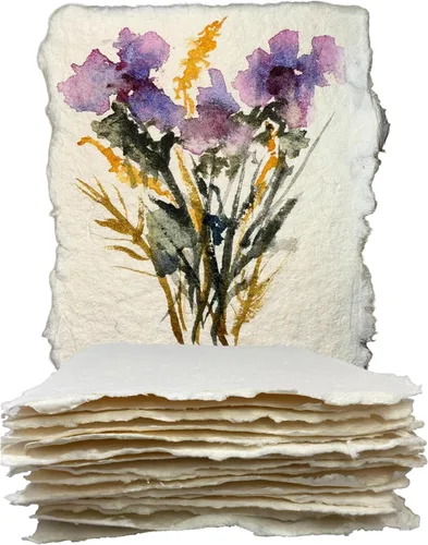Miniatura 13 de Wanderings Papel de Acuarela Grueso Hecho a Mano con Borde Engarzado - A6, 4x6-500GSM Papel Premium Blanco Prensado en Frío Texturizado para Medios