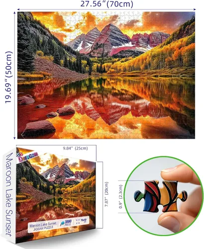 Miniatura 2 de Rompecabezas de lago granate de 1000 piezas para adultos, paisaje de lago de montaña de Colorado con follaje otoñal y puesta de sol, 27.56 x 19.69