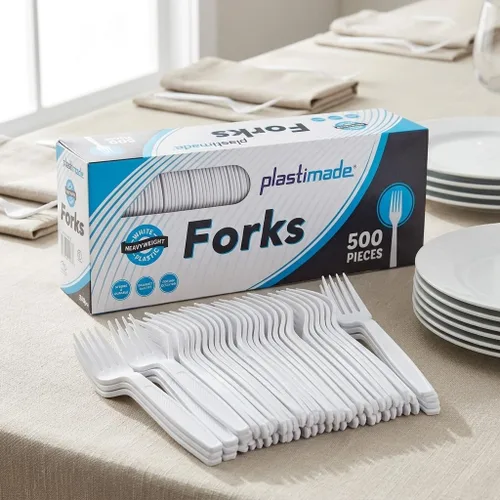 Miniatura 9 de Tenedores de plástico blanco, 500 unidades, tenedores desechables extrapesados, cubiertos de plástico a granel sin BPA para fiestas, bodas, catering