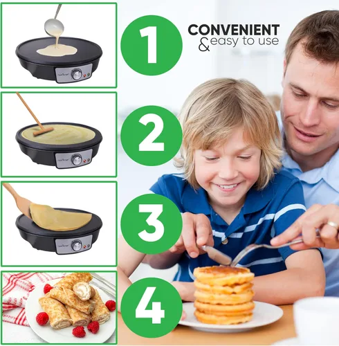 Miniatura 10 de NutriChef Plancha eléctrica y crepé Placa de cocina antiadherente de 12 pulgadas Control de temperatura ajustable Esparcidor de masa
