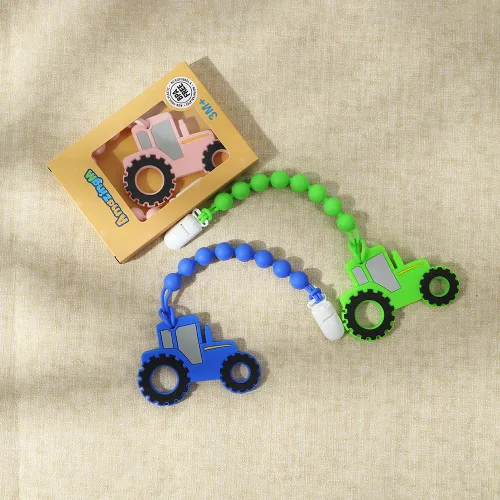 Miniatura 6 de Juguete mordedor de silicona de grado alimenticio para bebés con soporte para chupete, juguetes de dentición para niños y niñas, apto para Azul
