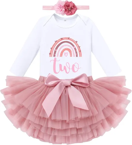 Miniatura 2 de IMEKIS Traje bohemio para bebé niña de 1er 2 cumpleaños + falda tutú + diadema de manga larga para sesión de fotos