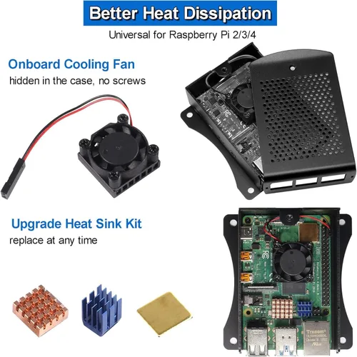 Miniatura 3 de Caja de metal para Raspberry Pi 3 para RPi 3, carcasa protectora de aluminio, carcasa montada en la pared con doble ventilador de refrigeración