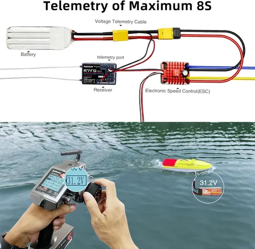 Miniatura 3 de Radiolink R7FG - Receptor de giroscopio de 7 canales, 2.4 GHz, telemetría integrada, control de largo alcance para RC coche, barco, transmisor