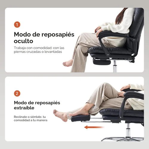 Miniatura 6 de EMIAH Silla de Oficina Ergonómica con Reposapiés Silla Criss Cross con Ruedas Silla de Oficina Ejecutiva Reclinable Respaldo Medio Cuero PU Sillas